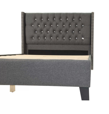 The Dale Queen Blue Gray Polyfiber Arched Button-Tufted Bed with Nailhead