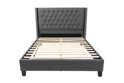 The Dale Queen Blue Gray Polyfiber Arched Button-Tufted Bed with Nailhead