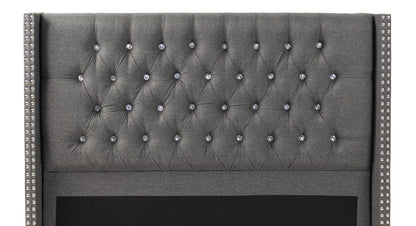 The Dale Queen Blue Gray Polyfiber Arched Button-Tufted Bed with Nailhead