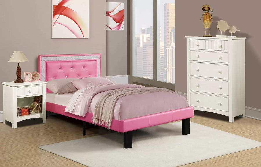 Cama Carlisle Twin Rosa de Cuero Sintético Capitoné