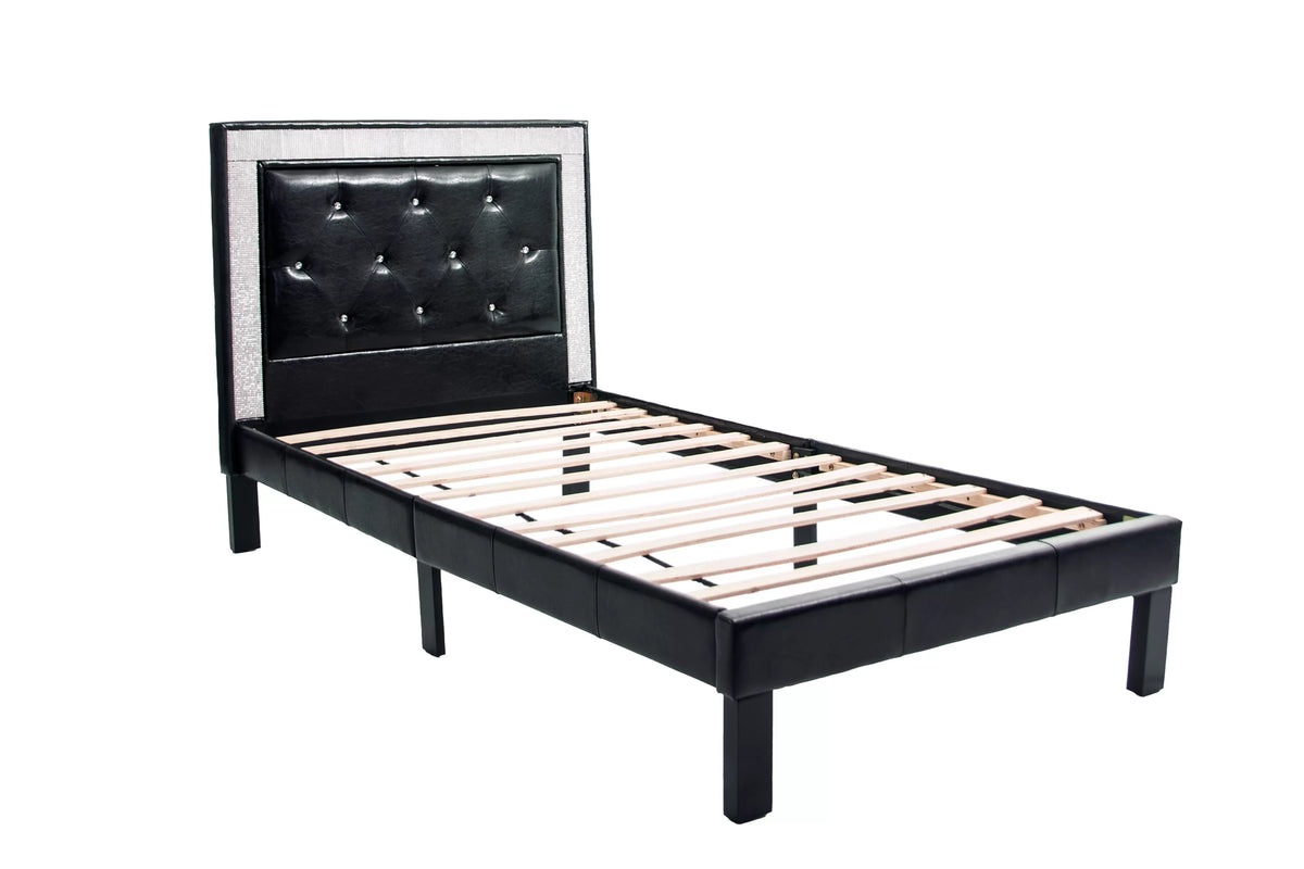 The Carlisle Black Faux Leather Twin Bed Frame – Button-Tufted with Contrast Trim - view 2