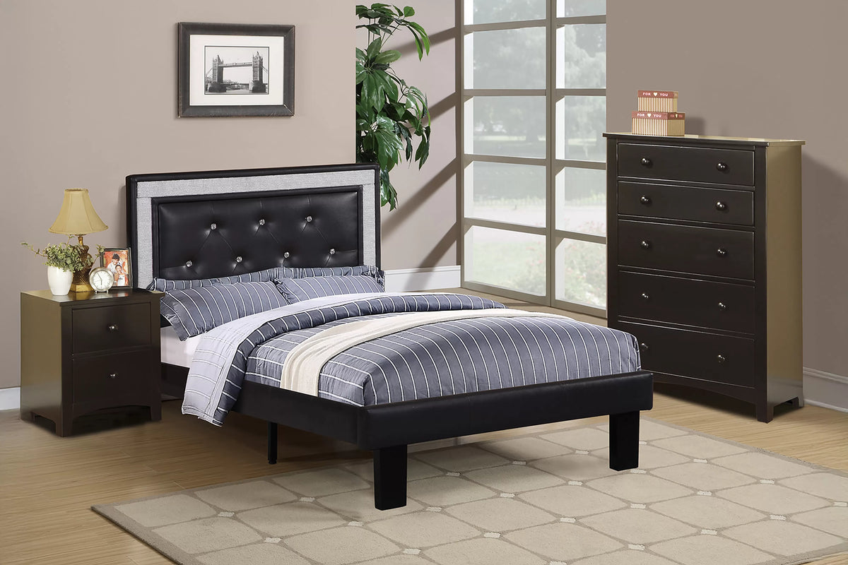 The Carlisle Black Faux Leather Twin Bed Frame – Button-Tufted with Contrast Trim - view 1
