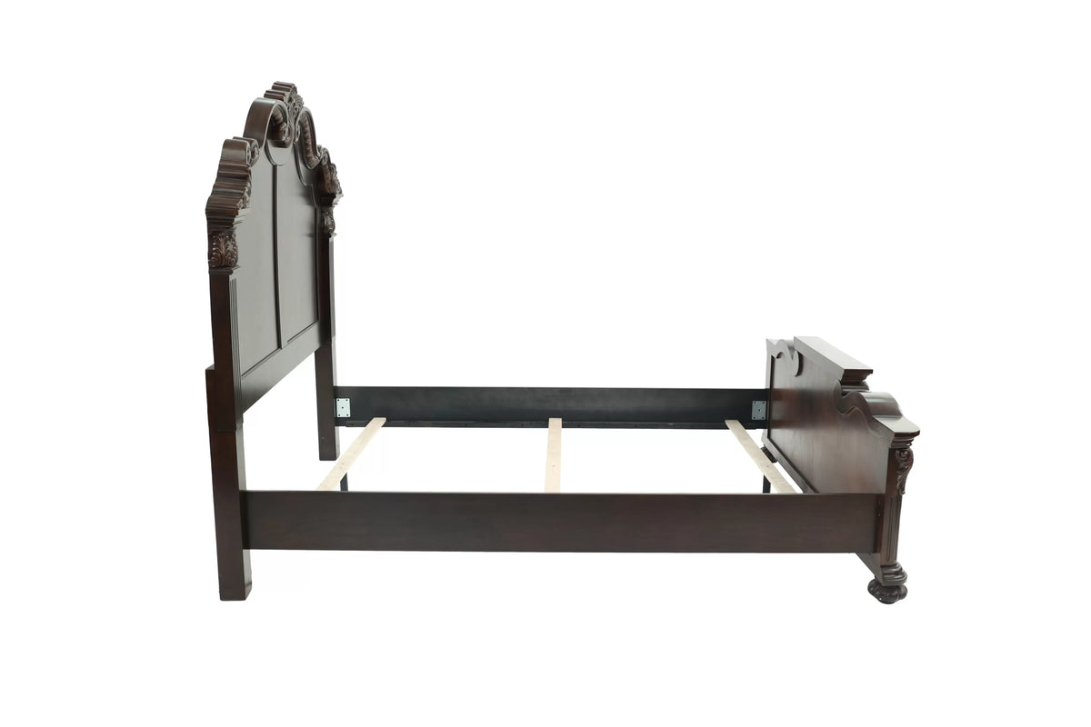 The Majestic Queen Dark Wood Panel Bed