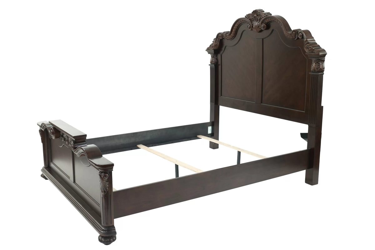 The Majestic Queen Dark Wood Panel Bed