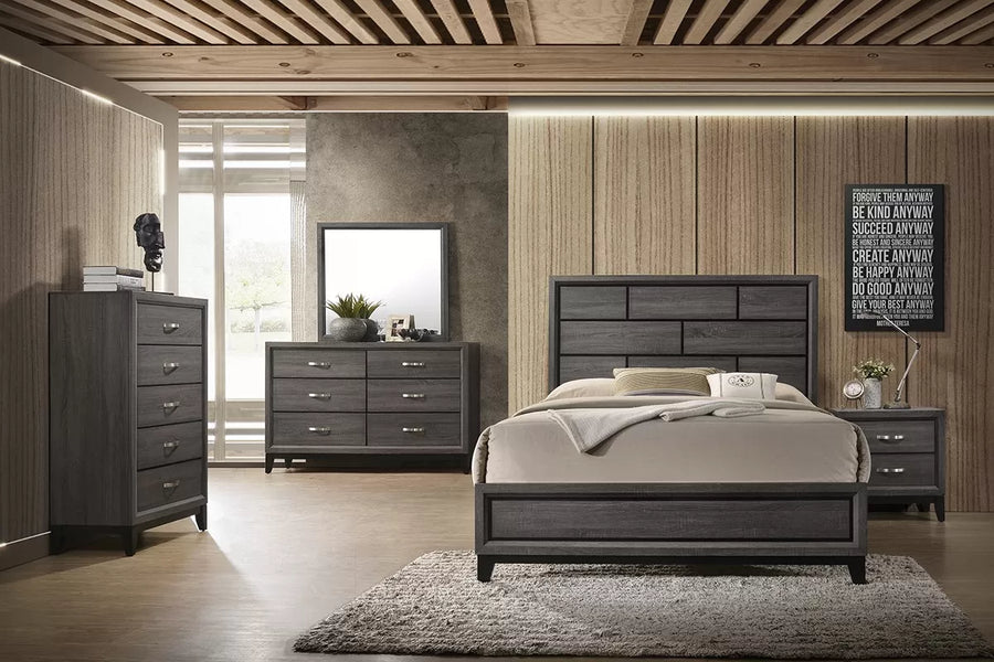 Cama Blackstone Queen Oscuro de Madera de Paneles