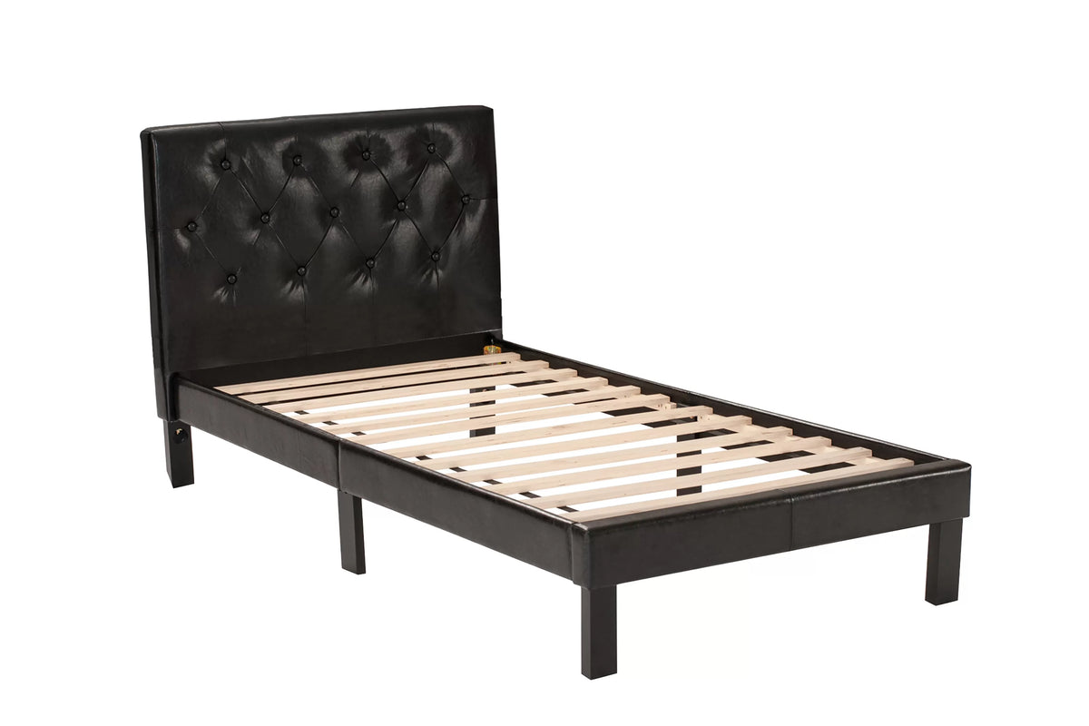 The Bristol Black Faux leather Twin Bed Frame, Nightstand & Chest – 3 Piece - view 3