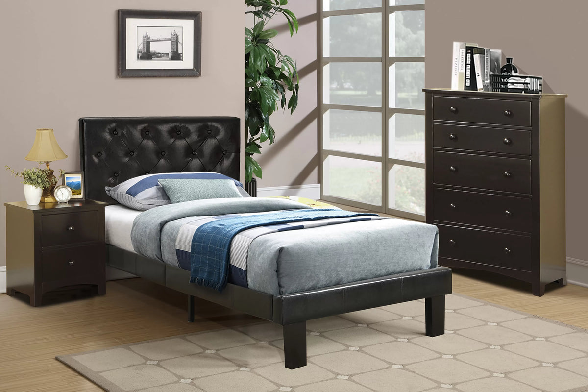 The Bristol Black Faux Leather Twin Bed Frame – Button-Tufted - view 1