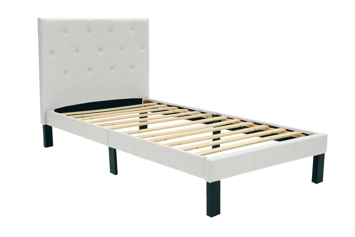 The Bristol White Faux Leather Twin Bed Frame – Button-Tufted - view 3