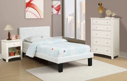The Bristol White Faux leather Twin Bed Frame, Nightstand & Chest – 3 Piece - view 1