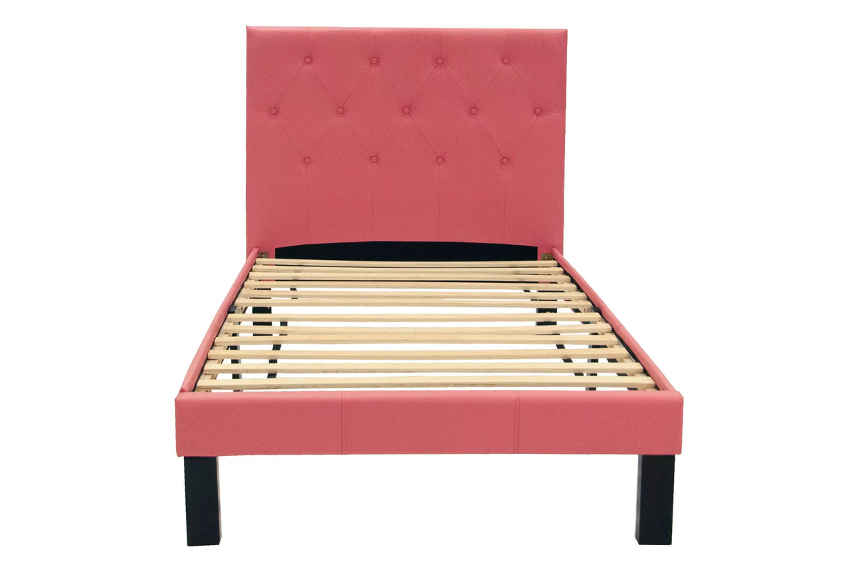 The Bristol Pink Faux Leather Twin Bed Frame – Button-Tufted - view 2