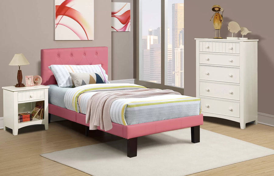 Cama Bristol Twin Rosa de Cuero Sintético Capitoné