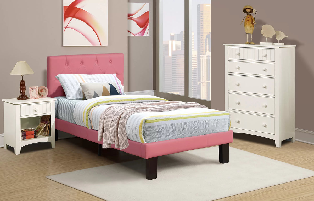 The Bristol Pink Faux leather Twin Bed Frame, Nightstand & Chest – 3 Piece - view 1