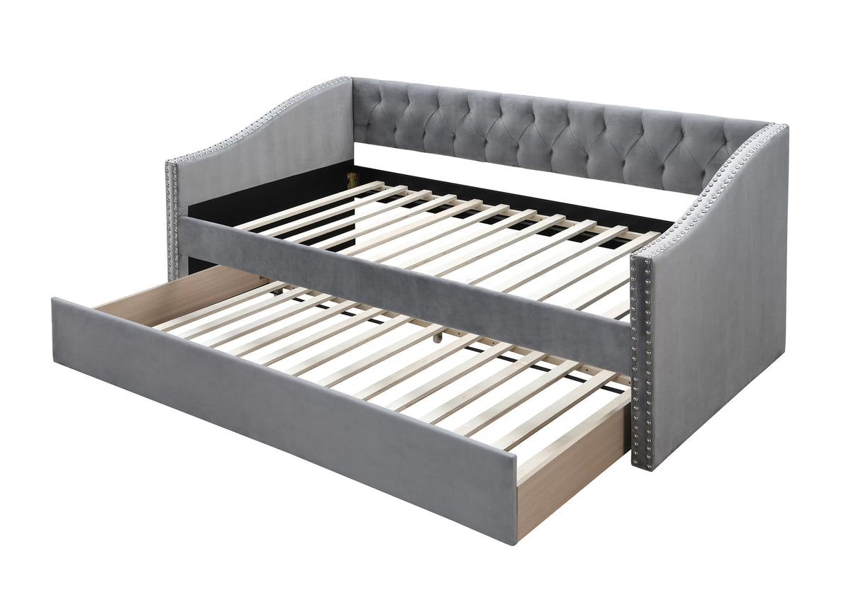 The Hayes Gray Velvet Daybed with Trundle (81" x 43" x 33" H) - view 2
