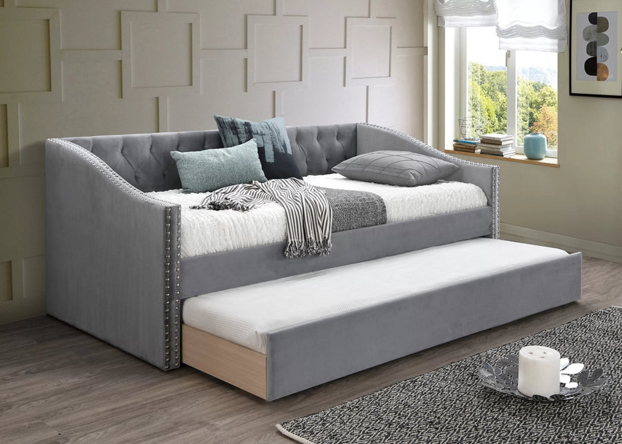 Sofá Cama Hayes Gris de Terciopelo con Cama Nido