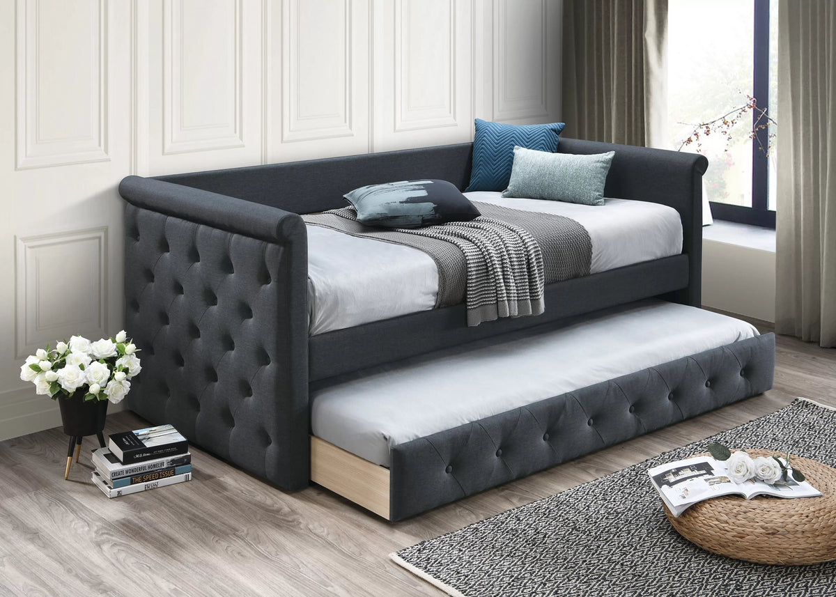 The Hayes Charcoal Burlap Daybed with Trundle (86" x 43" x 38" H) - view 1