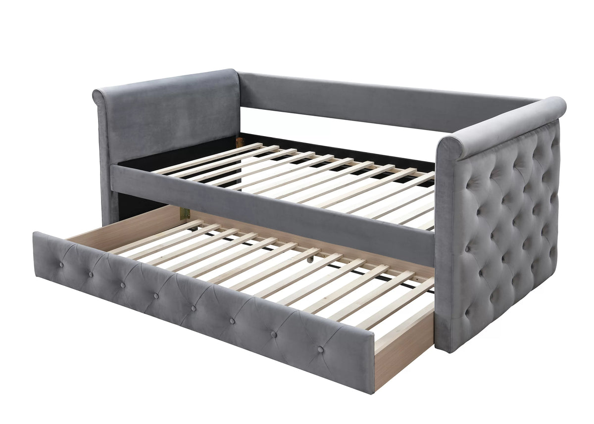 The Hayes Gray Velvet Daybed with Trundle (86" x 43" x 38" H) - view 2