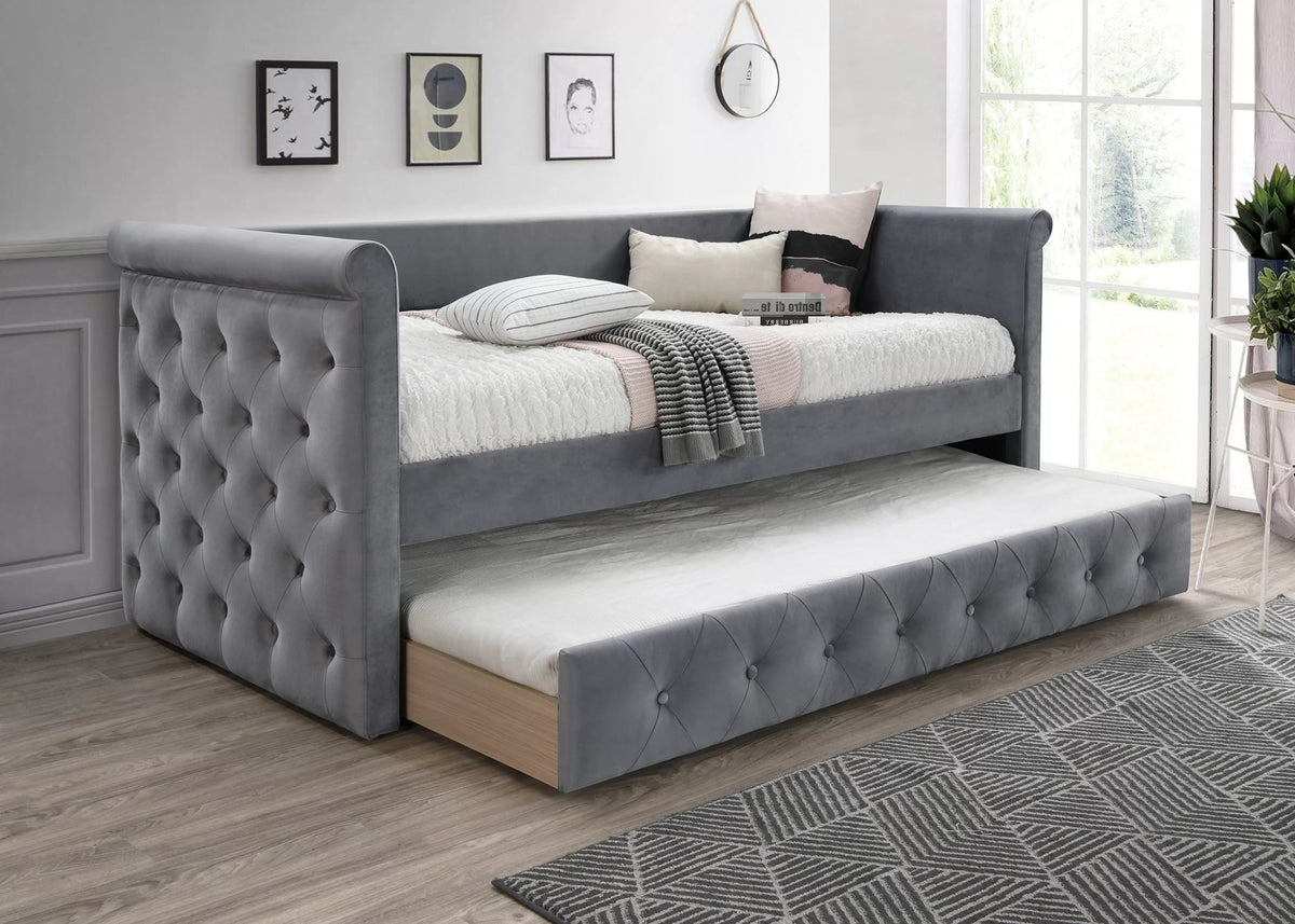 The Hayes Gray Velvet Daybed with Trundle (86" x 43" x 38" H) - view 1