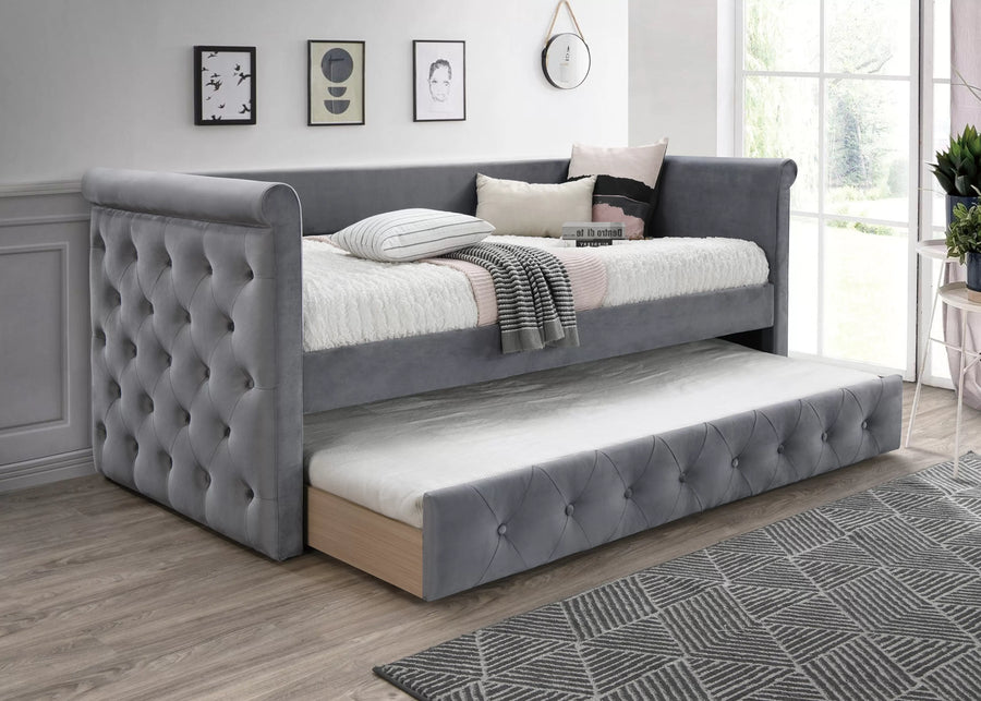 Sofá Cama Hayes Gris de Terciopelo con Cama Nido