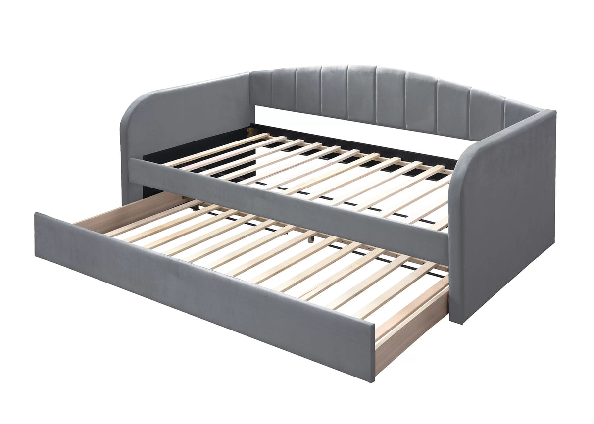 The Hayes Gray Velvet Daybed with Trundle (82" x 43" x 32" H) - view 2