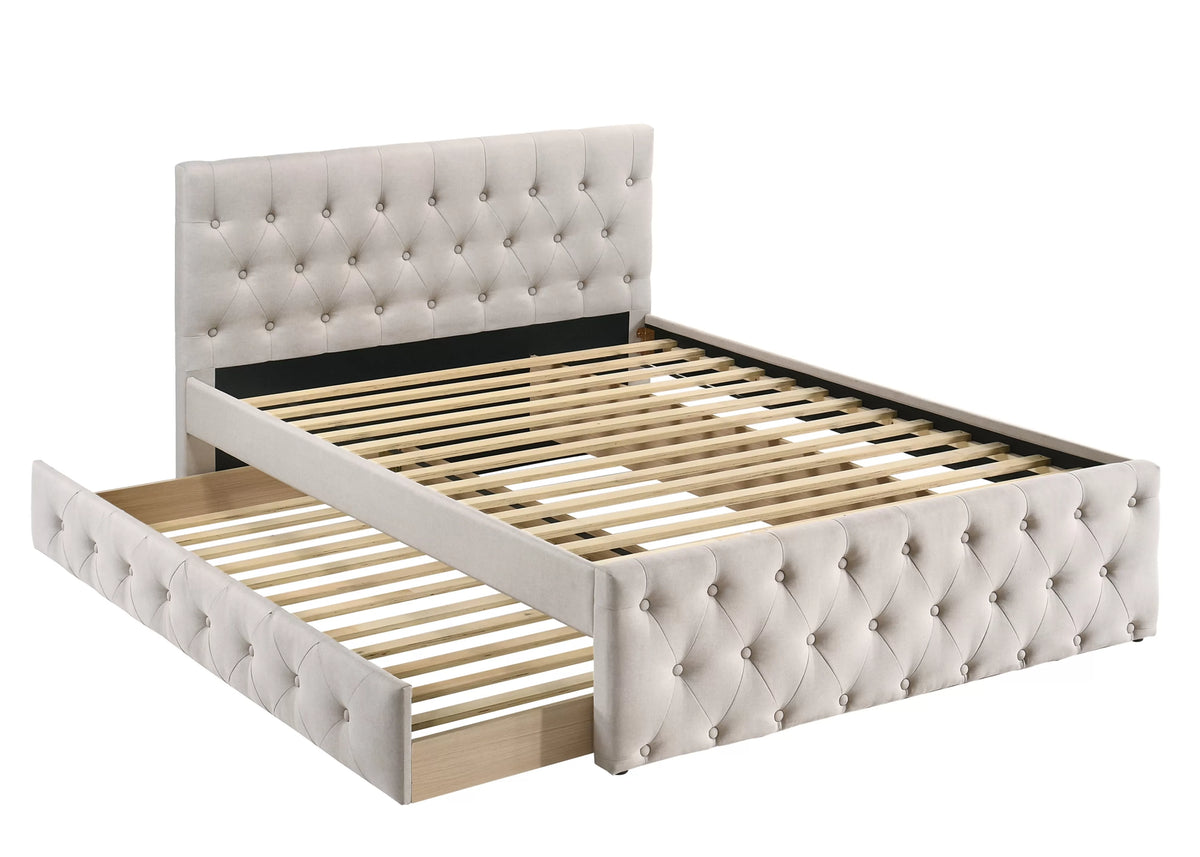 Cama Nido Petra Full Claro Marrón de Yute con Almacenamiento