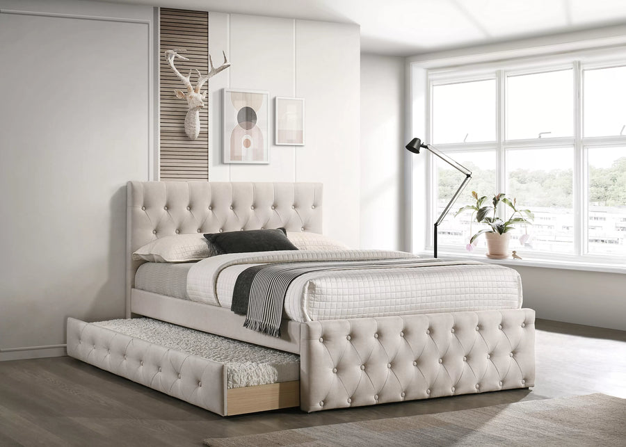 Cama Nido Petra Full Claro Marrón de Yute con Almacenamiento