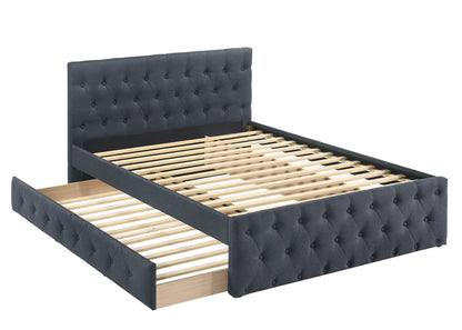 The Wren Full Charcoal Burlap Trundle Bed with Storage Drawers
