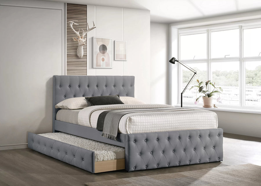 Cama Nido Wexley Full Claro Gris de Yute con Almacenamiento