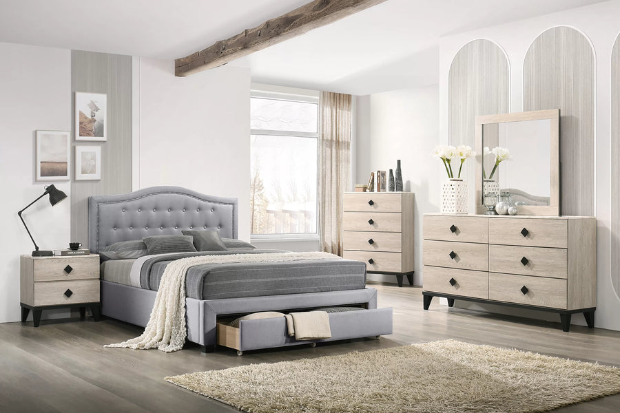 Cama Heath Queen Claro Gris de Yute con Almacenamiento
