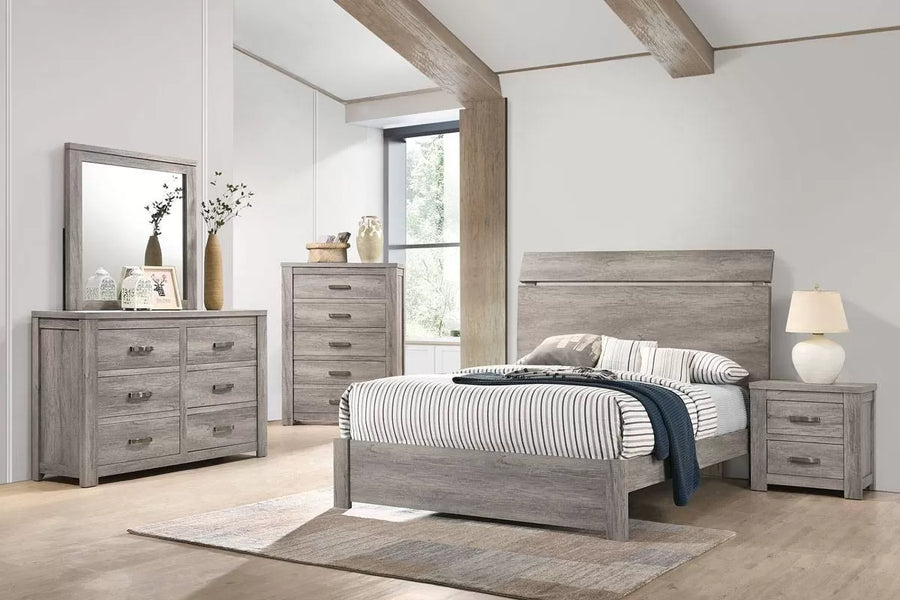 Cama Weatherby King Gris de Madera Oriental de Paneles