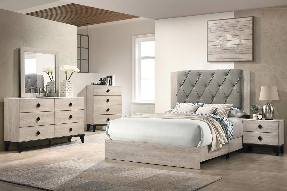 The Stanwick California King Gray Button-Tufted Bed
