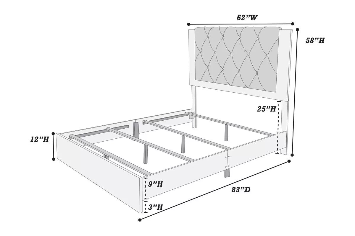 The Stanwick Queen Gray Button-Tufted Bed