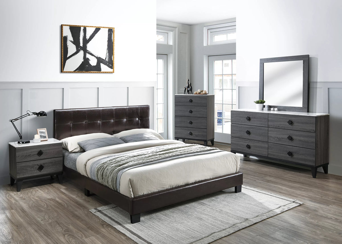 The Mercer Brown Faux Leather Full Bed Frame, Nightstand & Chest – 3 Piece - view 1