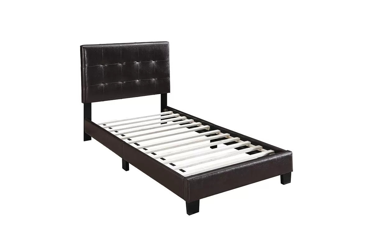 The Mercer Brown Faux Leather Twin Bed Frame, Nightstand & Chest – 3 Piece - view 2