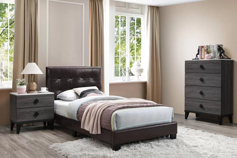 Cama Mercer Twin Marrón de Cuero Sintético – 3 Piezas