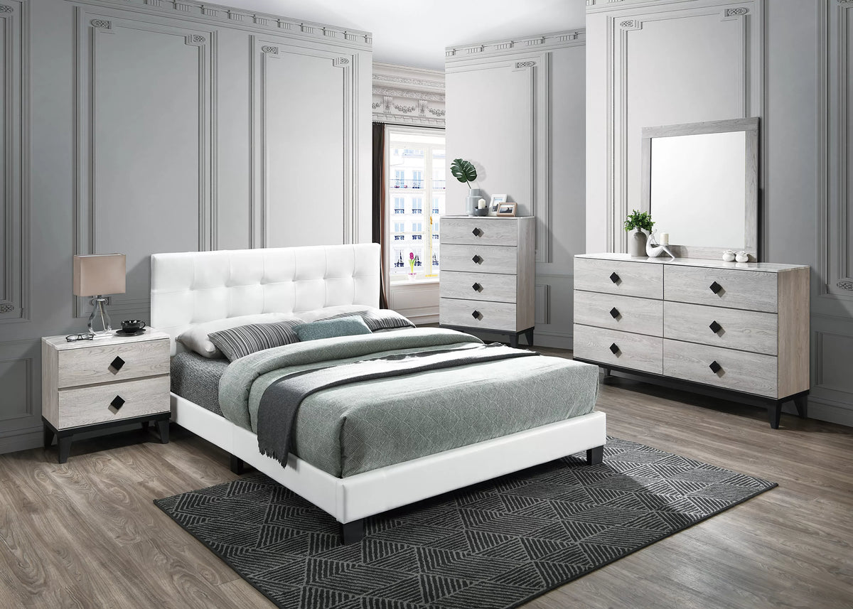 The Mercer White Faux Leather Queen Bed Frame, Nightstand & Chest – 3 Piece - view 1