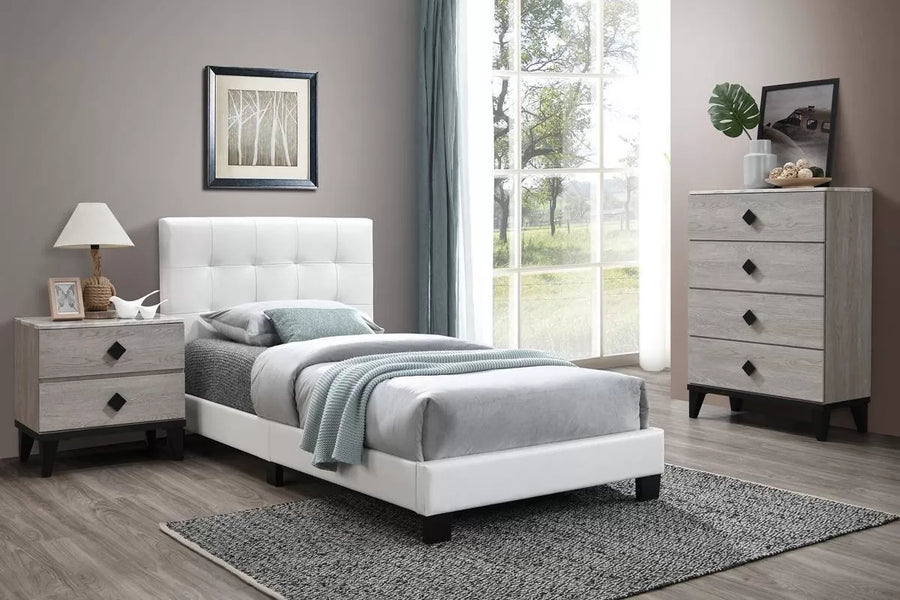 Cama Mercer Twin Blanco de Cuero Sintético – 3 Piezas