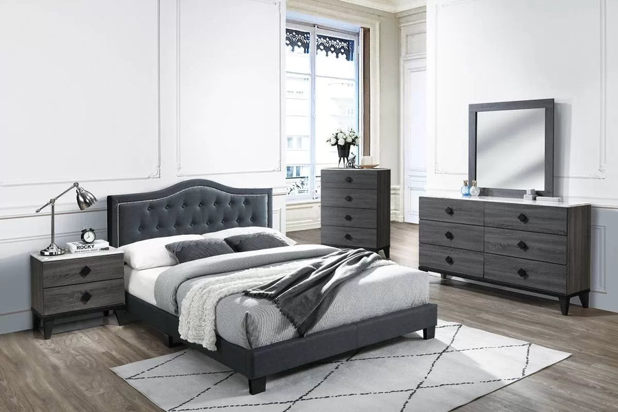 Cama Stanton Full Carbón de Polifibra Capitoné