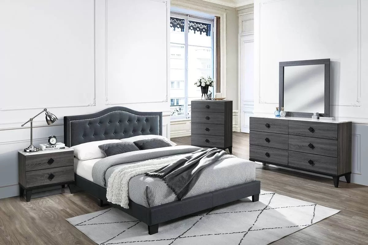 The Stanton Charcoal Polyfiber Queen Bed Frame, Nightstand & Chest – 3 Piece - view 1