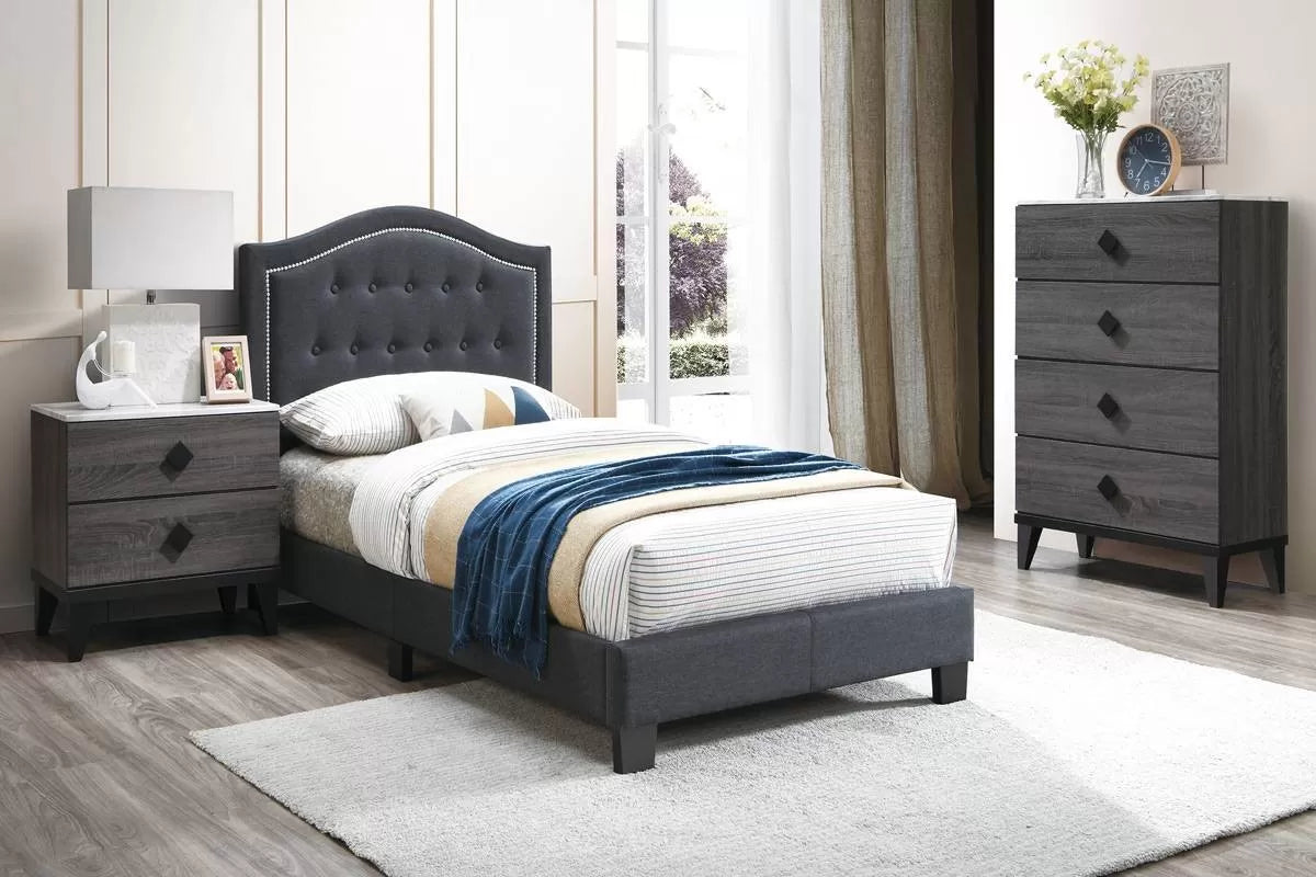The Stanton Charcoal Polyfiber Twin Bed Frame, Nightstand & Chest – 3 Piece - view 1