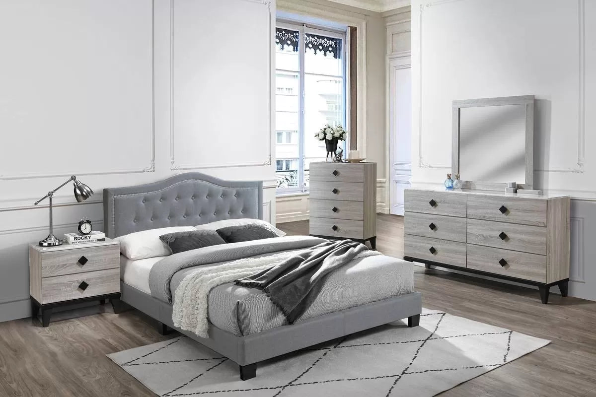 The Stanton Gray Velvet Queen Bed Frame – Button-Tufted - view 1