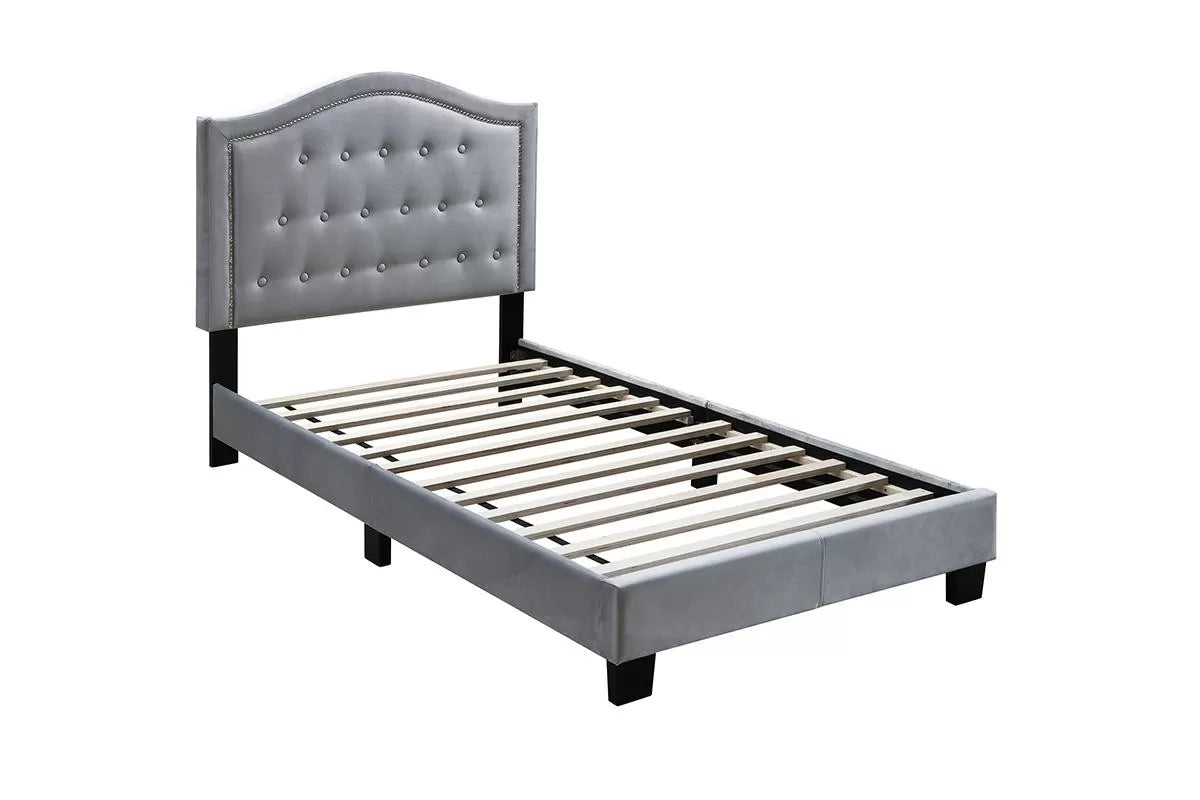 The Stanton Gray Velvet Twin Bed Frame, Nightstand & Chest – 3 Piece - view 2