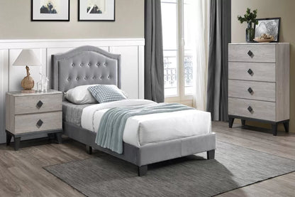 The Stanton Gray Velvet Twin Bed Frame – Button-Tufted - view 1