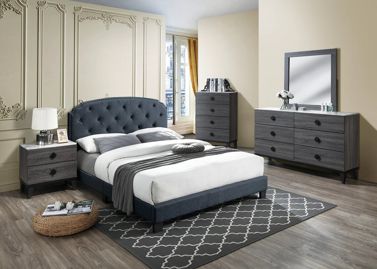 The Stanton Charcoal Polyfiber Full Bed Frame – Button-Tufted - view 1