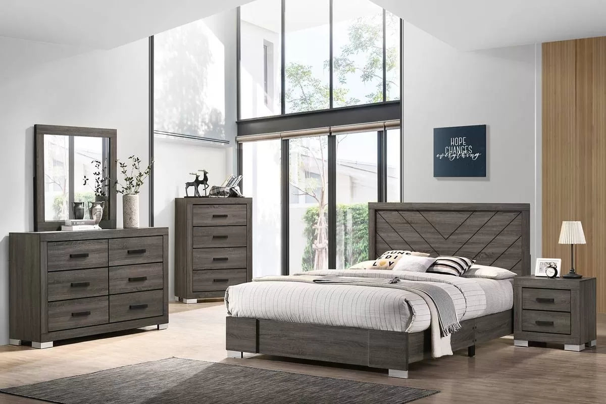 The Rockwell Eastern King Dark Wood Chevron Bed