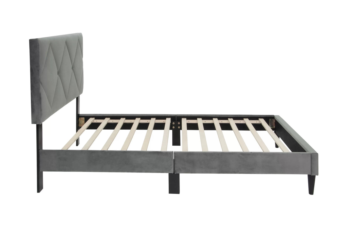 The Winslow Gray Velvet Diamond-Tufted Twin Bed - view 3