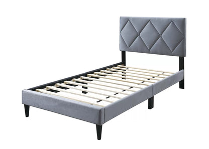The Winslow Gray Velvet Diamond-Tufted Twin Bed - view 5