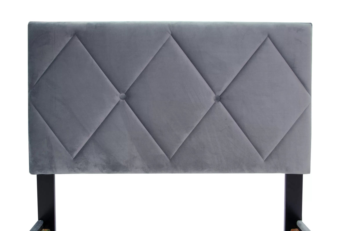 The Winslow Gray Velvet Diamond-Tufted Twin Bed Set – Bed & Nightstand - view 6