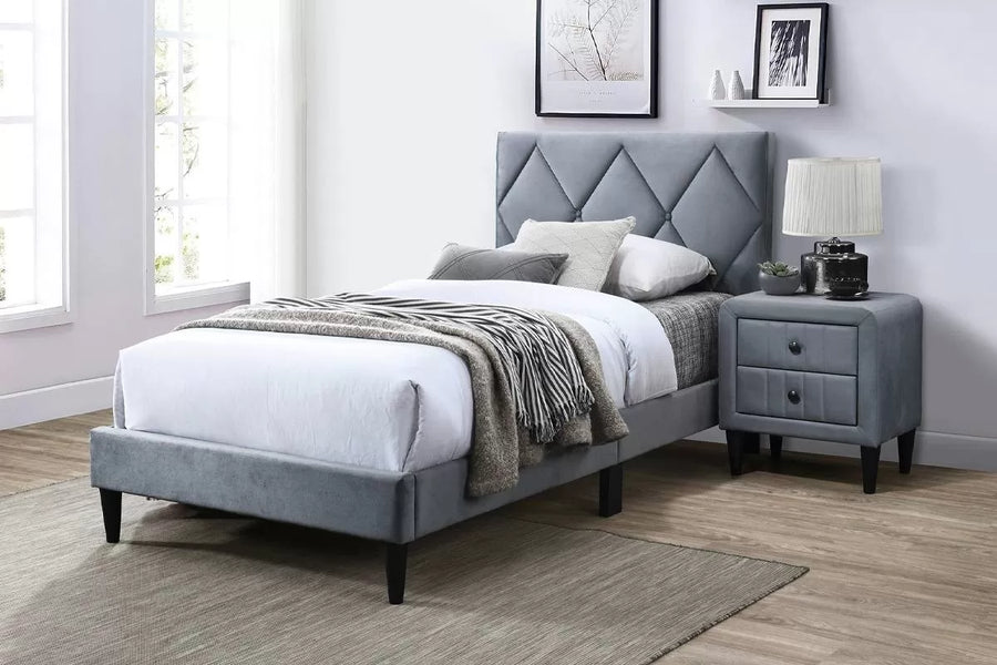Cama Winslow Twin Gris de Terciopelo