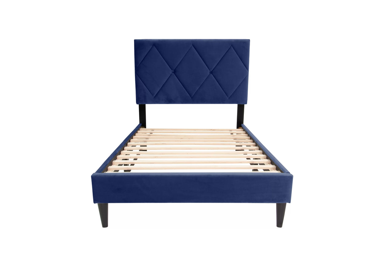 The Winslow Navy Blue Velvet Diamond-Tufted Twin Bed - view 2