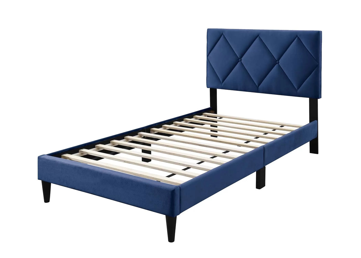 The Winslow Navy Blue Velvet Diamond-Tufted Twin Bed - view 5